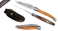 Laguiole knife set in olive wood with leather case and mini-rifle