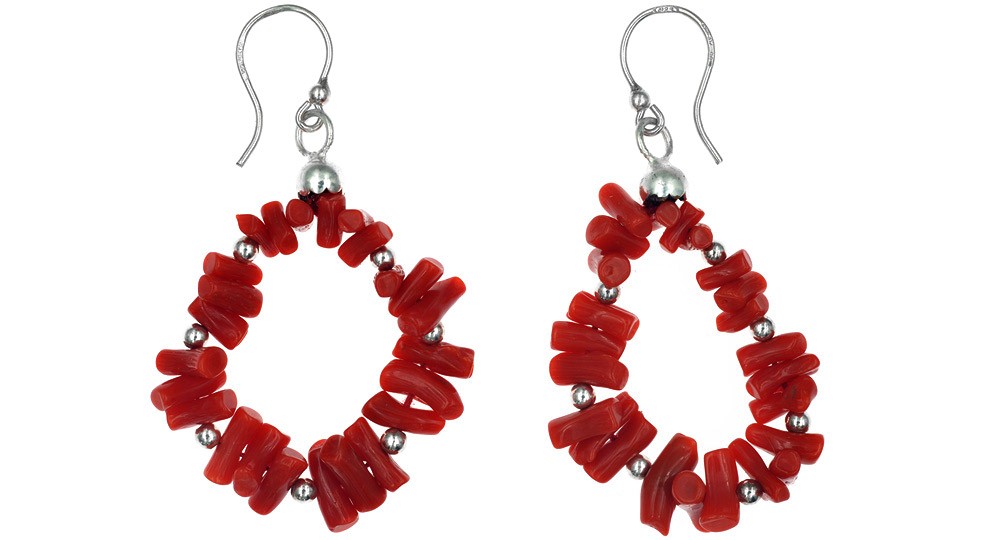 Boucles d'oreilles en Corail et perles d'Argent