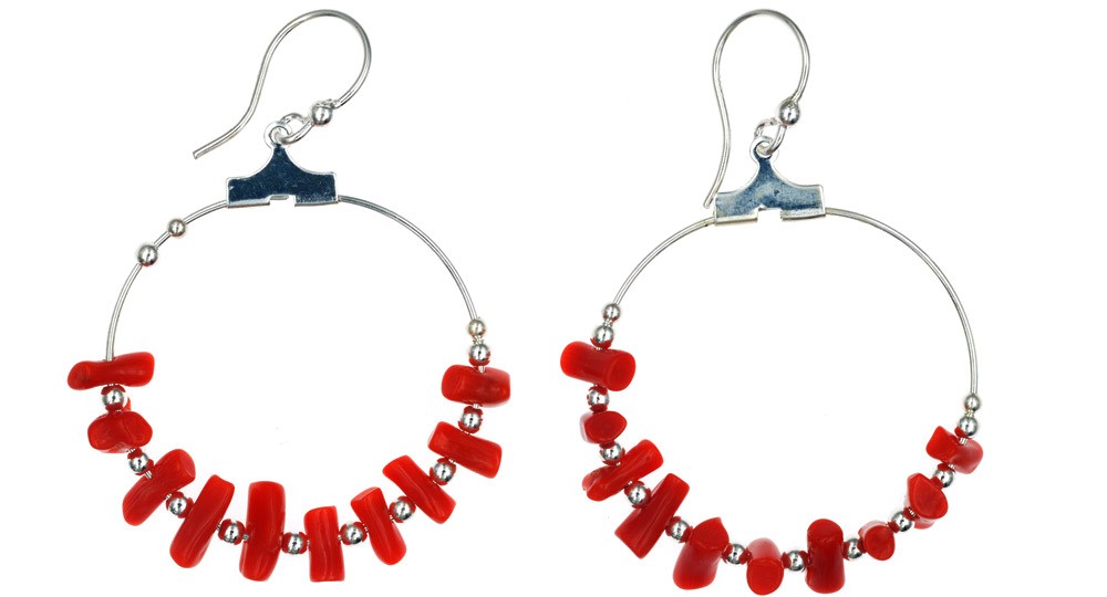 Boucles d'oreilles à crochet en Corail méditerranéen et Argent