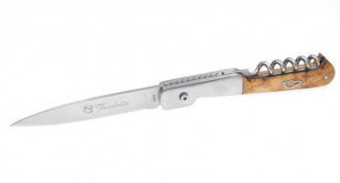 Vendetta knife in olive wood with corkscrew and Push-button system