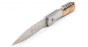 Vendetta knife in olive wood with corkscrew and Push-button system