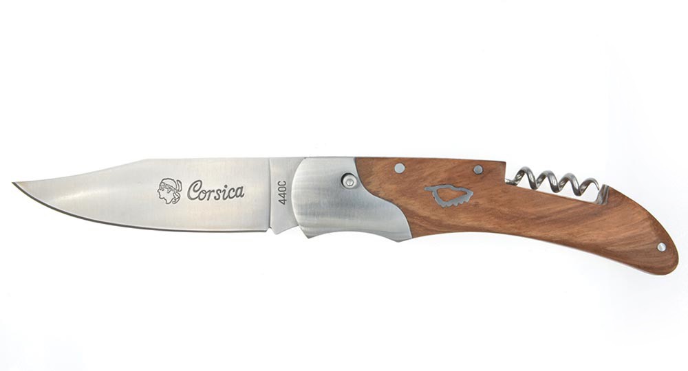 Couteau Corsica en Chêne avec tire-bouchon et système Push button