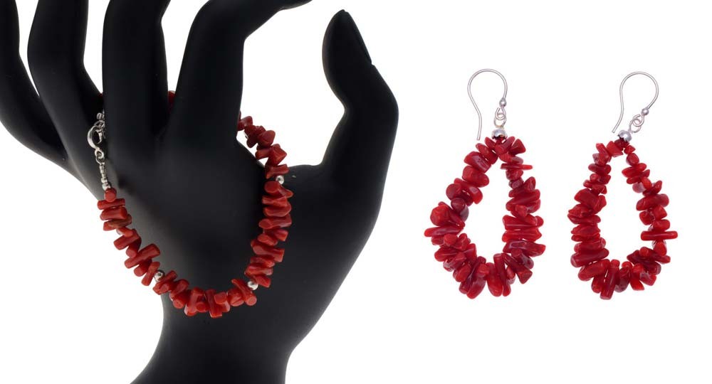 Bonifacio Coral jewelry set - bracelet and earrings