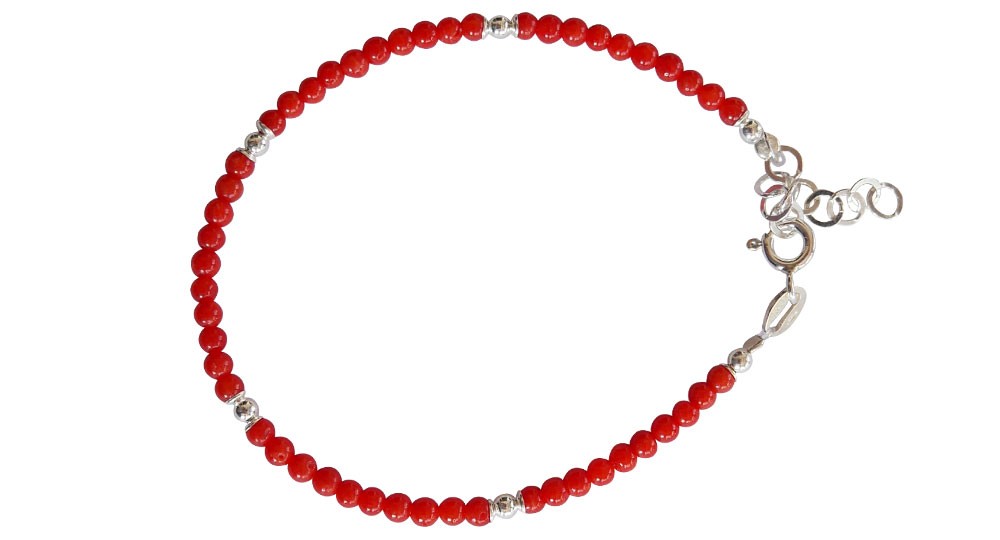 Bracelet en perles de Corail de méditerranée et Perles d'Argent - fermoir en Argent
