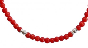 Bracelet en perles de Corail de méditerranée et Perles d'Argent - fermoir en Argent