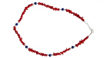 Necklace in Red Coral and Lapis Lazuli beads - Silver Clasp