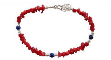 Bracelet in coral shine and Lapis Lazuli pearls - Silver clasp