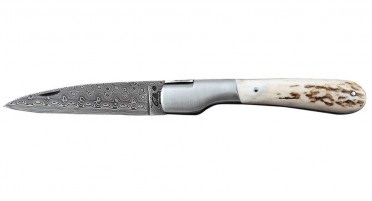 Vendetta Zuria knife in deer antler and Damascus blade