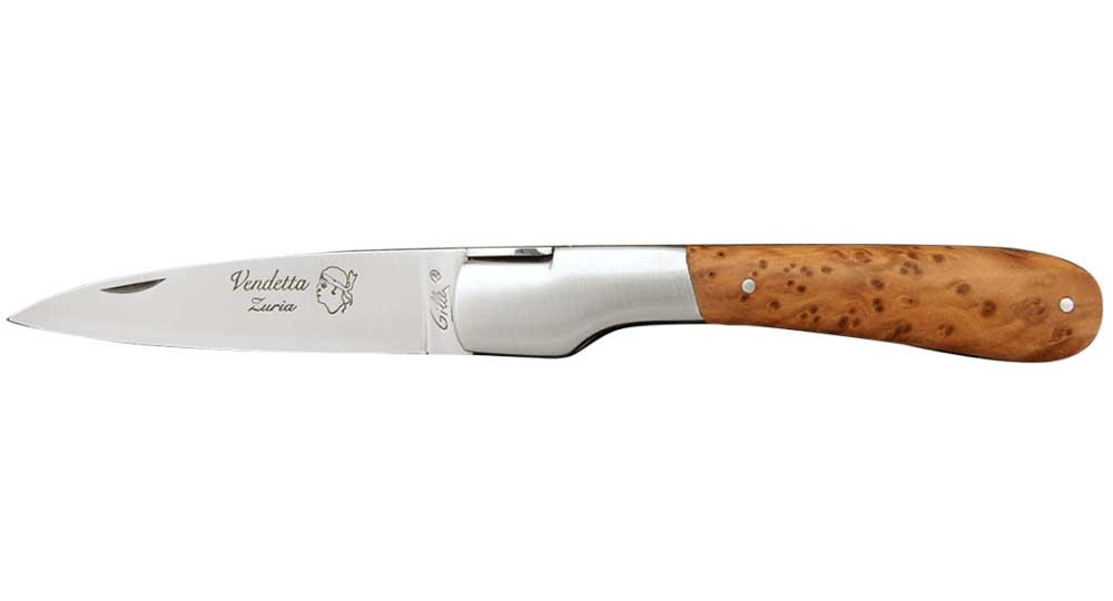 La Vendetta Zuria folding knife in Thuja burl