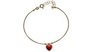 Bangle in Gold Plated with chain and Heart in red Coral