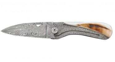 U Cumpà folding knife in Warthog Ivory and Damascus blade