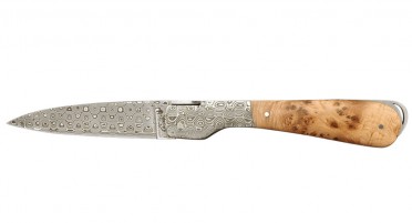 Le Sperone folding knife, Juniper handle - Damascus blade and bolster
