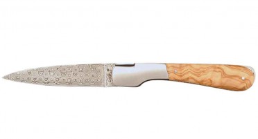 Le Sperone folding knife Olive wood handle - Damascus blade
