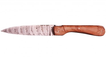 Le Sperone folding knife, full carved olive wood handle - Damascus blade