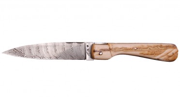 Le Sperone folding knife, full handle in sculpted Mammoth Ivory - Damascus blade