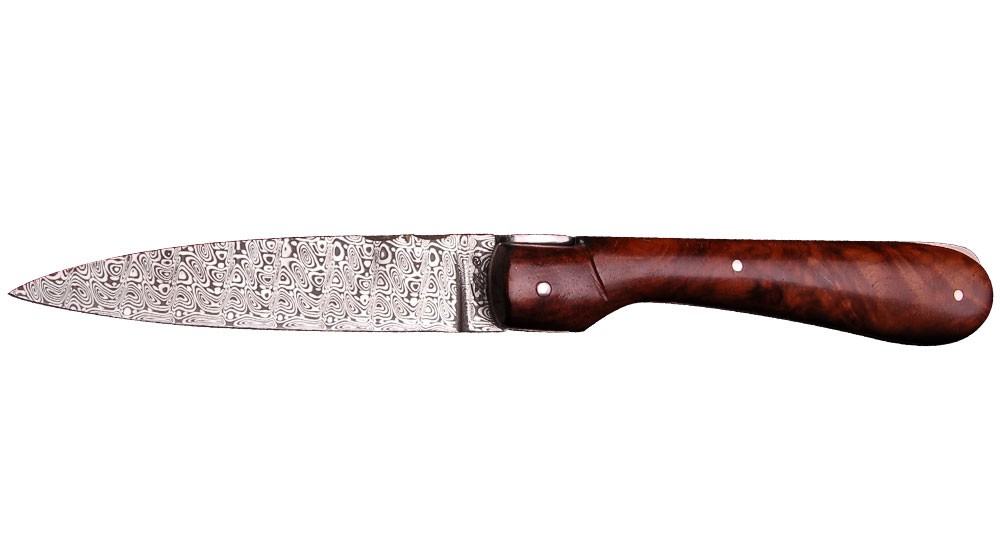 Le Sperone folding knife, full Walnut handle - Damascus blade