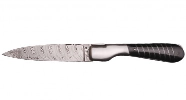 Le Sperone folding knife, Twisted tip horn handle and silver thread - Damascus blade