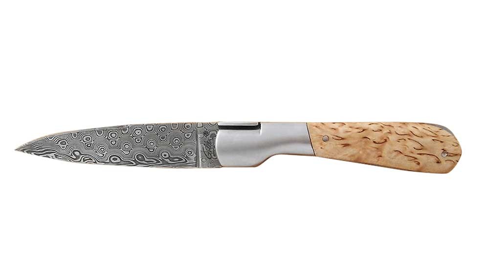 Le Pialincu knife in Curly Birch and Damascus blade