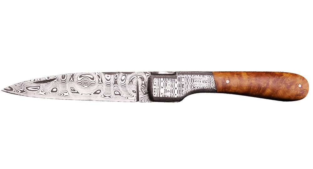 La Vendetta Zuria knife in Juniper wood - Damascus bolster and blade