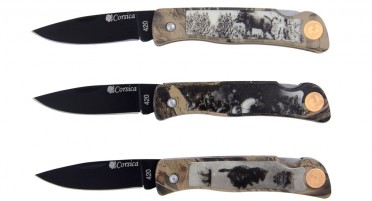 Corsica box with 3 folding knives with Corsican illustrations