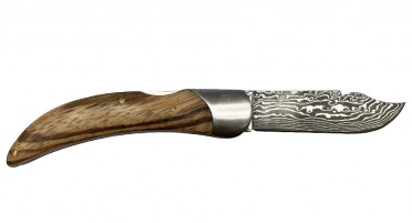 Corsica knife with oak handle, Damascus blade and lockback
