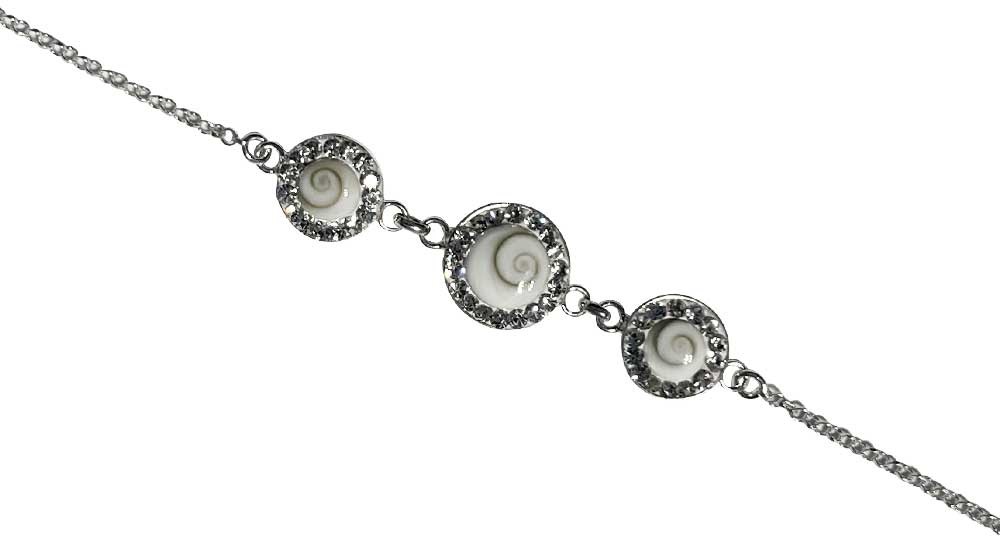 Silver bracelets with Shiva eyes and rhinestones - adjustable chain