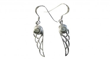 Silver dangling earrings - wing shape with Shiva's eye