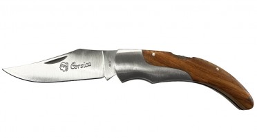 Corsica knife in Arbutus wood with stylized bolster and safety system - 20 cm