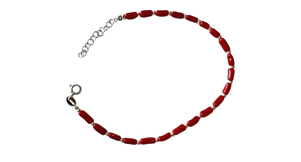 Bracelet in Red Coral and Silver - Coral tubes