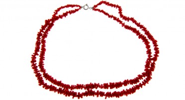 2 row necklace in red coral and silver