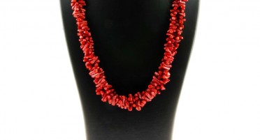 2 row necklace in red coral and silver