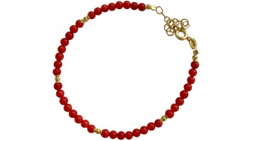 Bracelet en perles de Corail de méditerranée et Perles Plaqué Or - fermoir Plaqué Or