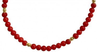Bracelet made of Mediterranean Coral beads and Gold Plated Beads - Gold Plated clasp