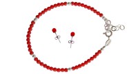 Conjunto de cuentas de Coral rojo y cuentas de Plata - pulsera y pendientes