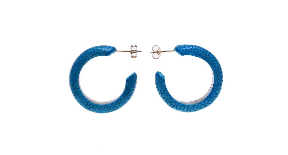 Boucles d'oreilles Créoles en Galuchat et nacre, petit modèle Turquoise