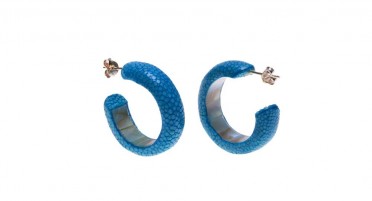 Boucles d'oreilles Créoles en Galuchat et nacre, petit modèle Turquoise