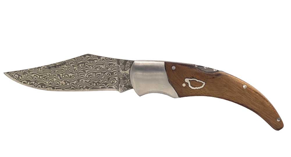 Folding shepherd's knife - Oak handle and Damascus blade