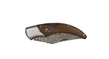 Folding shepherd's knife - Oak handle and Damascus blade