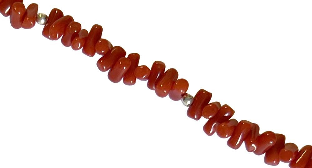 Collier en Corail rouge de méditerranée et fermoir à chainette en Argent