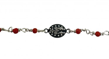 Bracelet pour enfant avec chainette en Argent, perles de Corail et médaillon