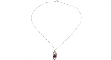 Collier en Argent avec Pendentif Corail & Cristaux Swarovski