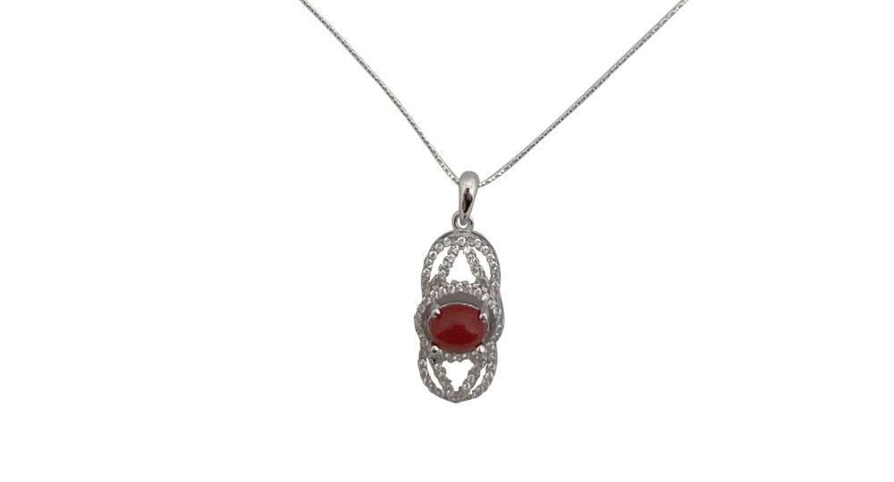 Collier en Argent avec Pendentif Corail & Cristaux Swarovski